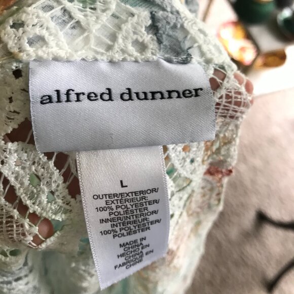ALFRED DUNNER size L Sheer White Green & Rust Lace Open Jacket Top - Picture 5 of 5